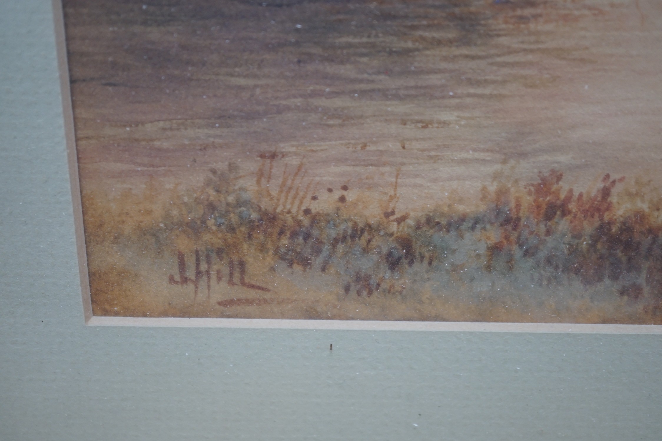 English School, watercolour, River landscape, 30 x 45cm and an earlier watercolour signed J, Hill, 25 x 34cm